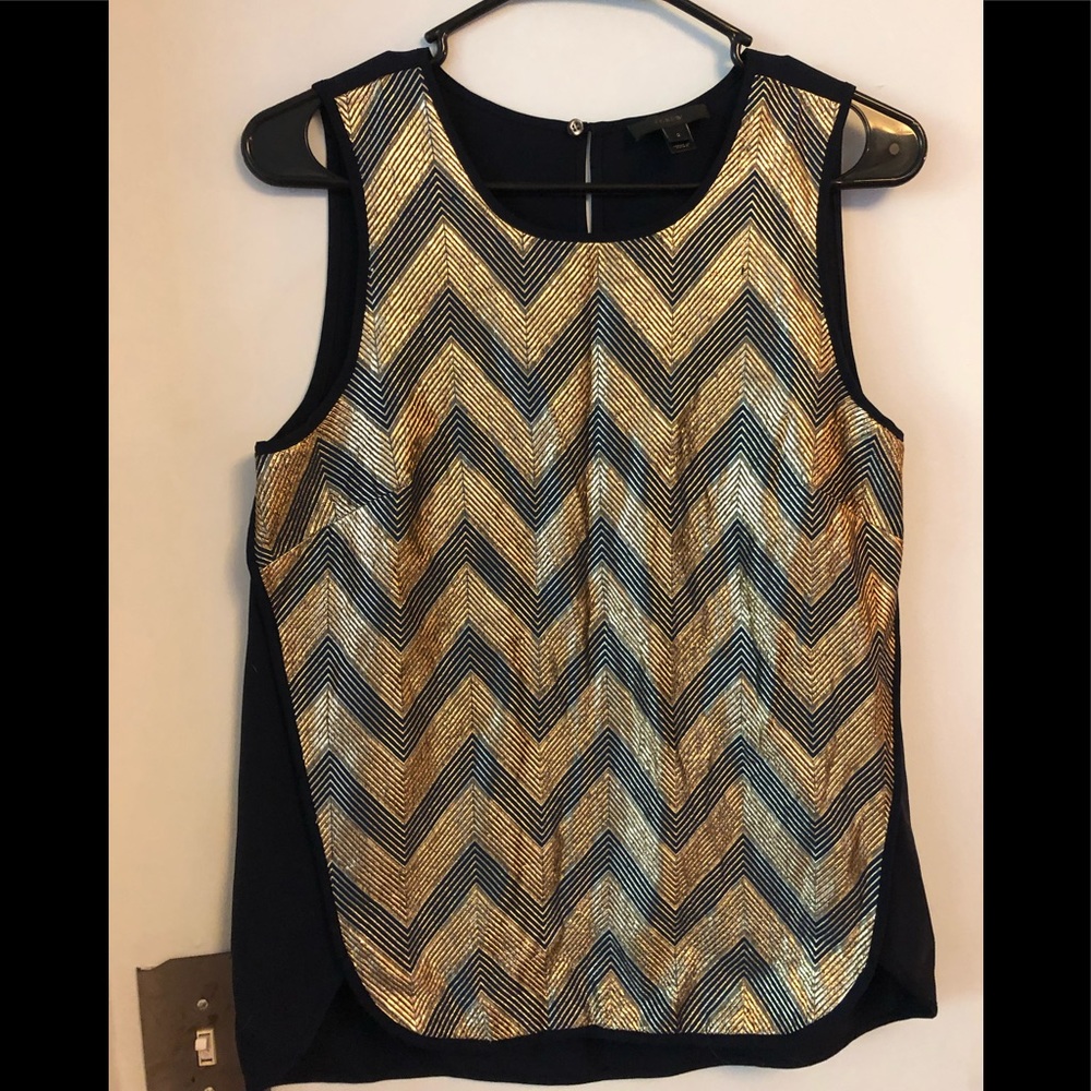 J Crew Navy and Gold sleeveless top
